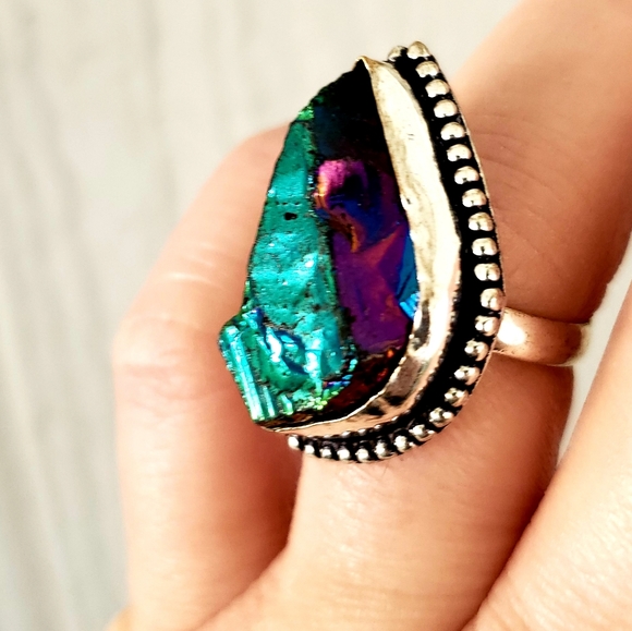 New Rainbow Titanium Crystal Quartz 925 Silver Ring. - Picture 6 of 8
